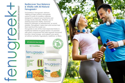 VH Nutrition Fenugreek+ | 1400mg Extra Strength Fenugreek Capsules | Hormonal Balance and Energy Support Supplement for Men & Women | 60 Gluten-Free Capsules