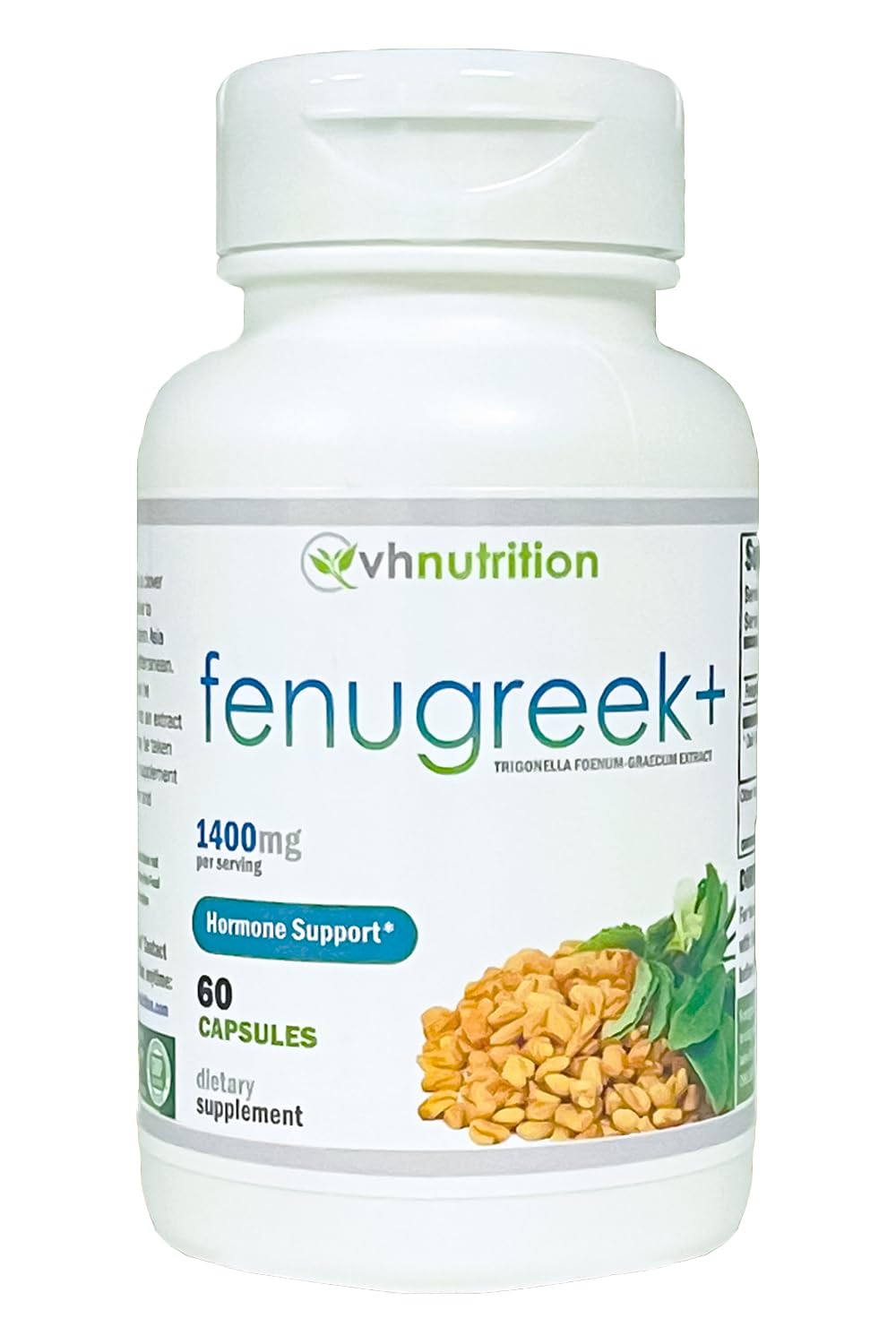 VH Nutrition Fenugreek+ | 1400mg Extra Strength Fenugreek Capsules | Hormonal Balance and Energy Support Supplement for Men & Women | 60 Gluten-Free Capsules