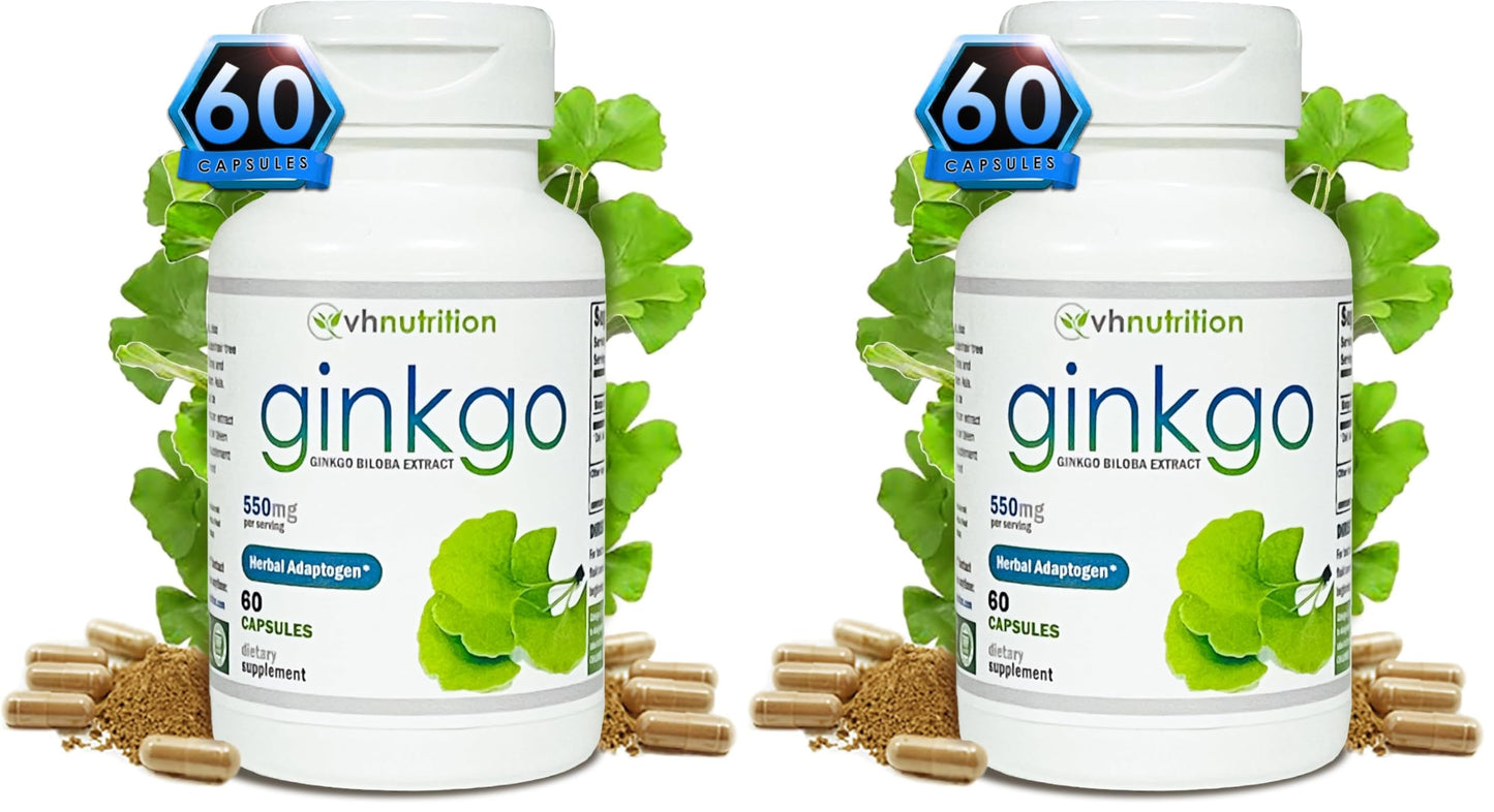 VH Nutrition Ginkgo Biloba 550mg – Cognitive Support | 60 Capsules (Pack of 2)