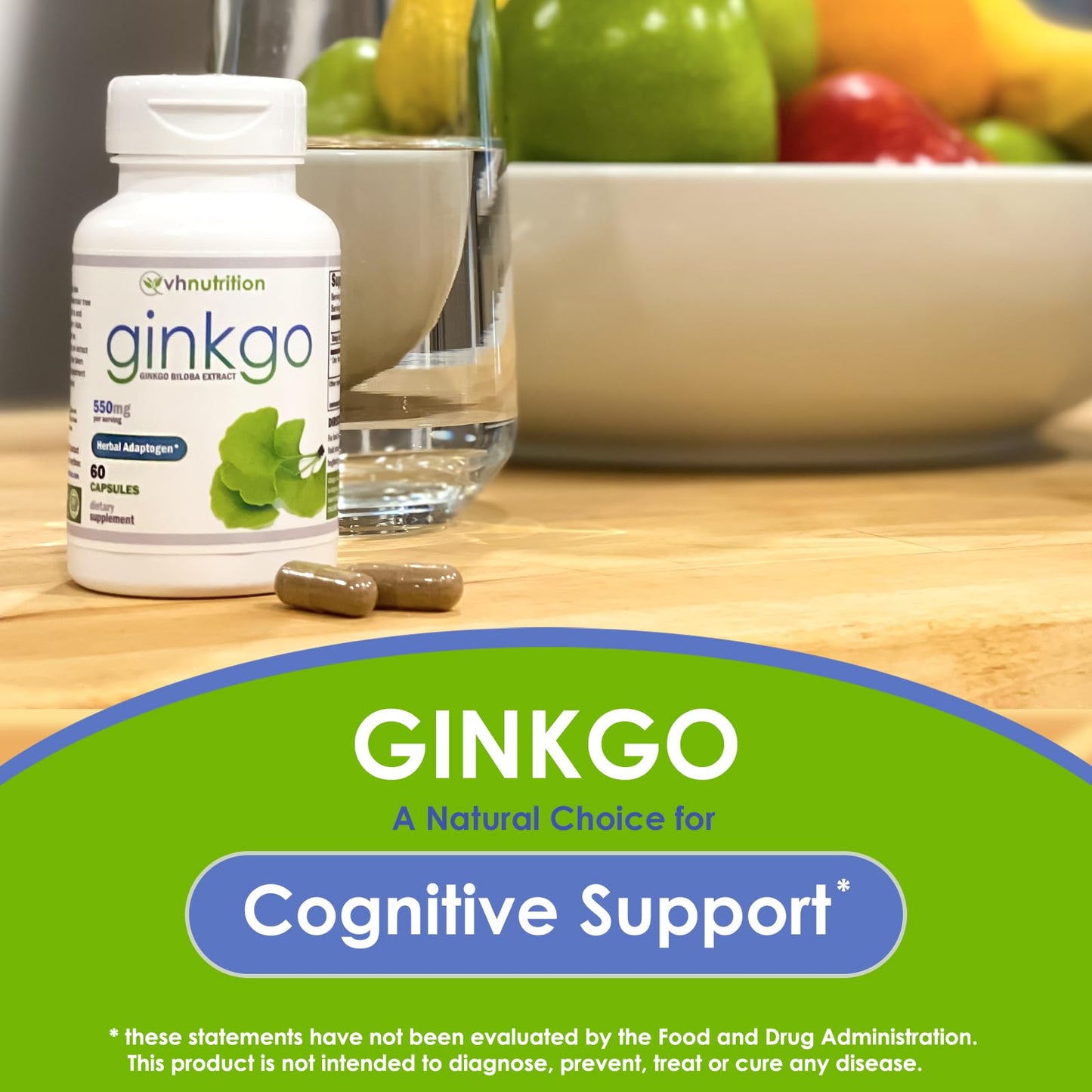 VH Nutrition Ginkgo Biloba 550mg – Cognitive Support | 60 Capsules (Pack of 2)