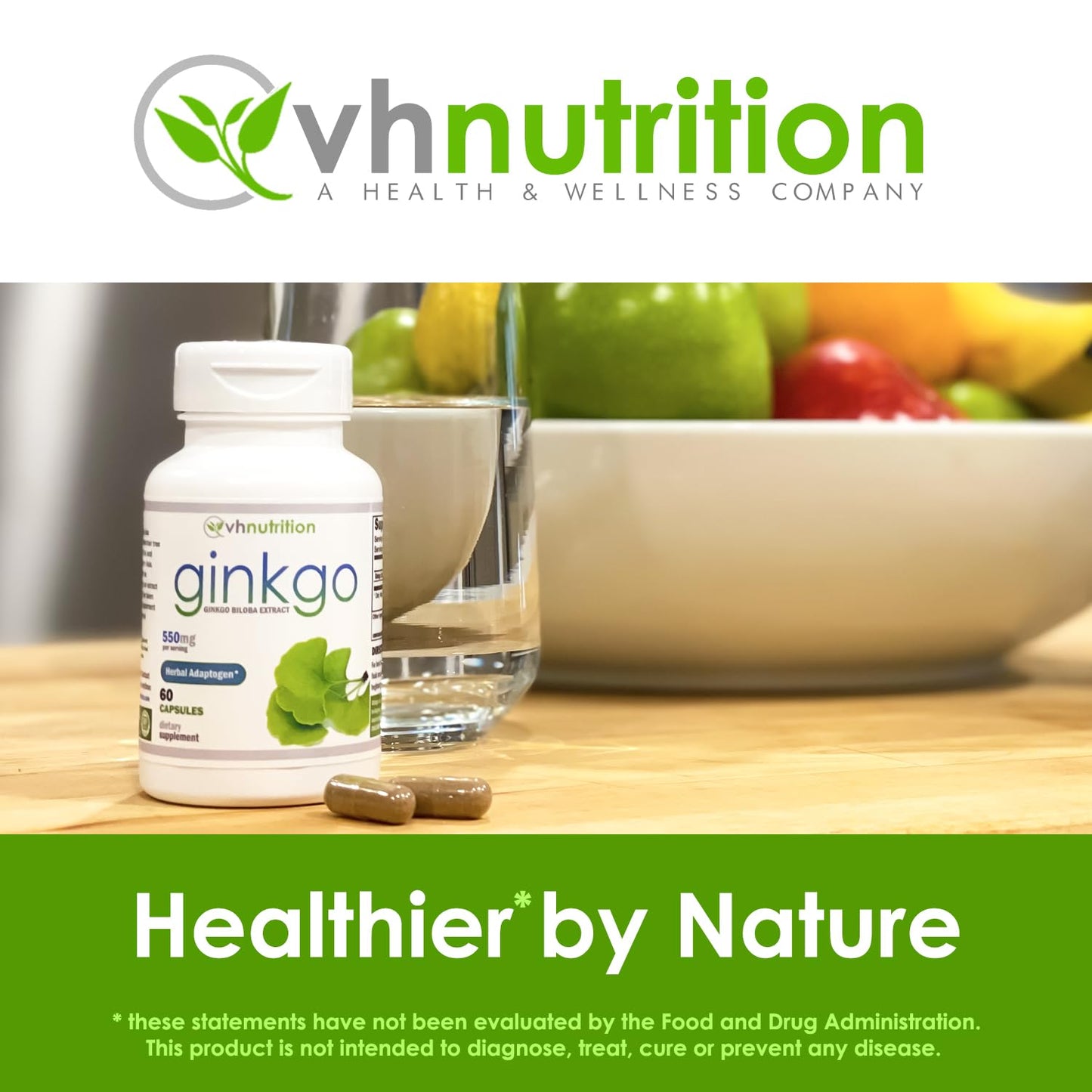 VH Nutrition Ginkgo Biloba 550mg – Cognitive Support | 60 Capsules (Pack of 2)