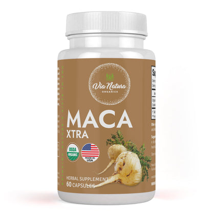 Via Natura Organics Maca Xtra Capsules 1000mg | Organic Herbal Supplement | Natural Source of Amino Acids Iron & Magnesium | 60 Capsules
