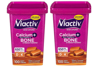 Viactiv Max Formula Calcium + Vitamin D3 Soft Chews – Rich Caramel, 2 Pack (100 Chews/Pack)