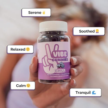 Vibe Gummies – Chill Ashwagandha Gummies 60 Count – GABA, L-Theanine & Chamomile
