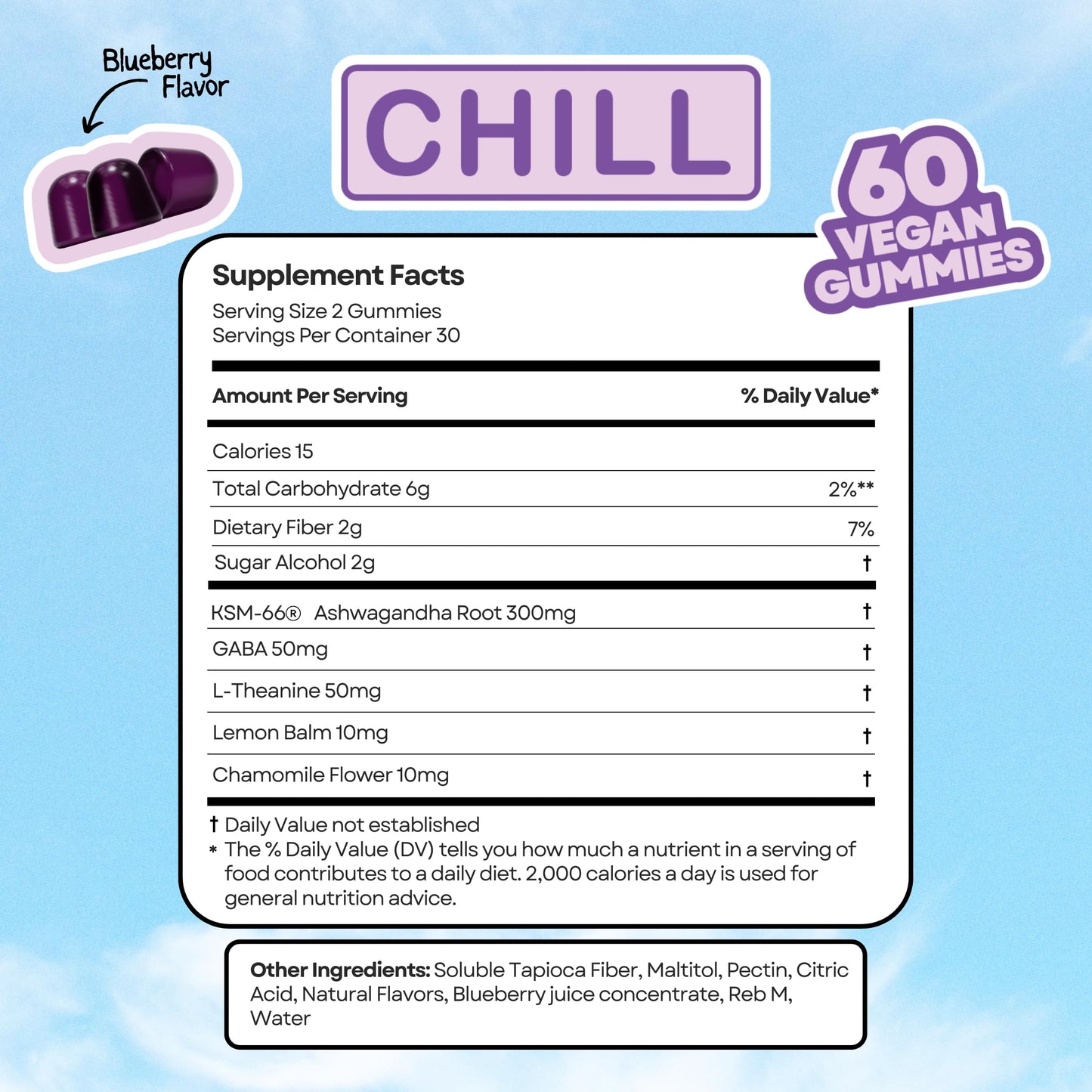 Vibe Gummies – Chill Ashwagandha Gummies 60 Count – GABA, L-Theanine & Chamomile