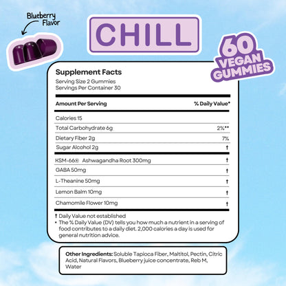 Vibe Gummies – Chill Ashwagandha Gummies 60 Count – GABA, L-Theanine & Chamomile