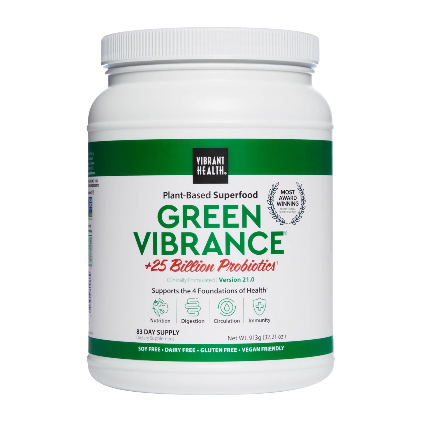 Vibrant Health Green Vibrance | 65 Plant-Based Superfoods, 25 Billion Probiotics, 83 Servings