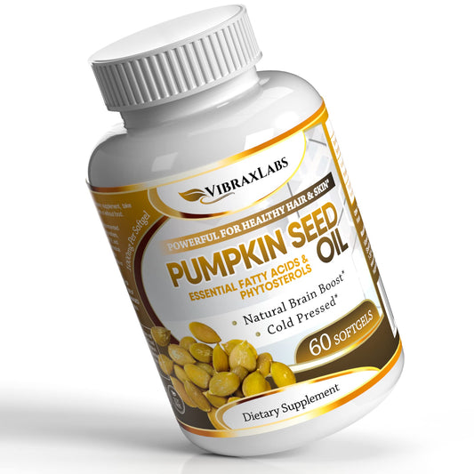 Vibraxlabs Pumpkin Seed Oil - 1000mg Cold Pressed Softgels | Hair Growth, Youthful Skin & Bladder Support | 60 Softgels BritishVita | Premium UK Vitamins & Wellness Supplements