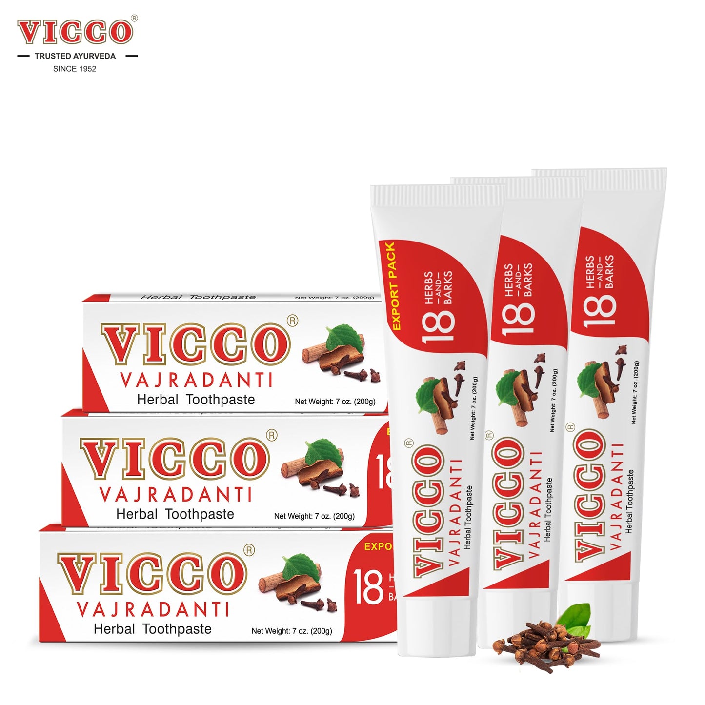 Vicco Vajradanti Ayurvedic Toothpaste – 70+ Year Legacy, 18 Herbs, Fluoride-Free, Vegan, 7 oz (3 Pack)