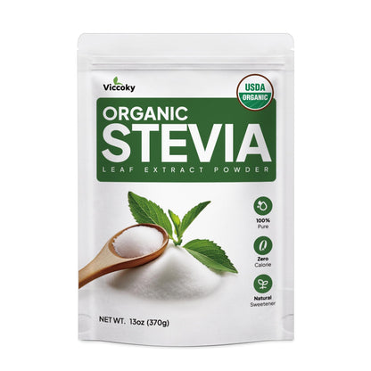 Viccoky Organic Stevia Extract Powder 13oz (370g) | Pure | Sugar-Free | 0 Calories | No Additives | Dissolves Easily | Super Sweet Sugar Substitute | Natural Sweetener