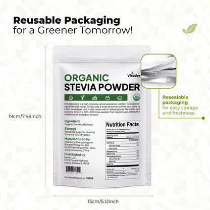 Viccoky Organic Stevia Powder 3oz (86g) – Sugar-Free, 0 Calories, No Additives