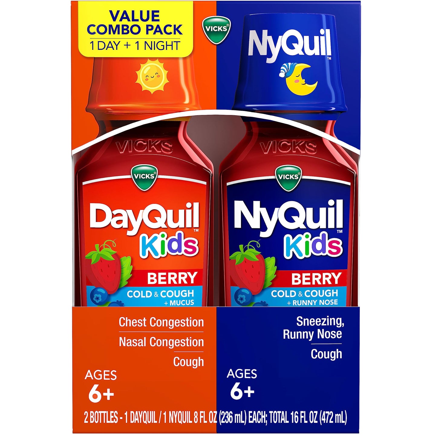 Vicks Kids DayQuil & NyQuil Berry Co-Pack – 6+ Multi-Symptom Relief
