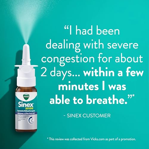 Vicks Sinex Severe Allergy & Sinus Nasal Spray – Ultra Fine Mist, 12-Hour Relief (265 Sprays x 2)