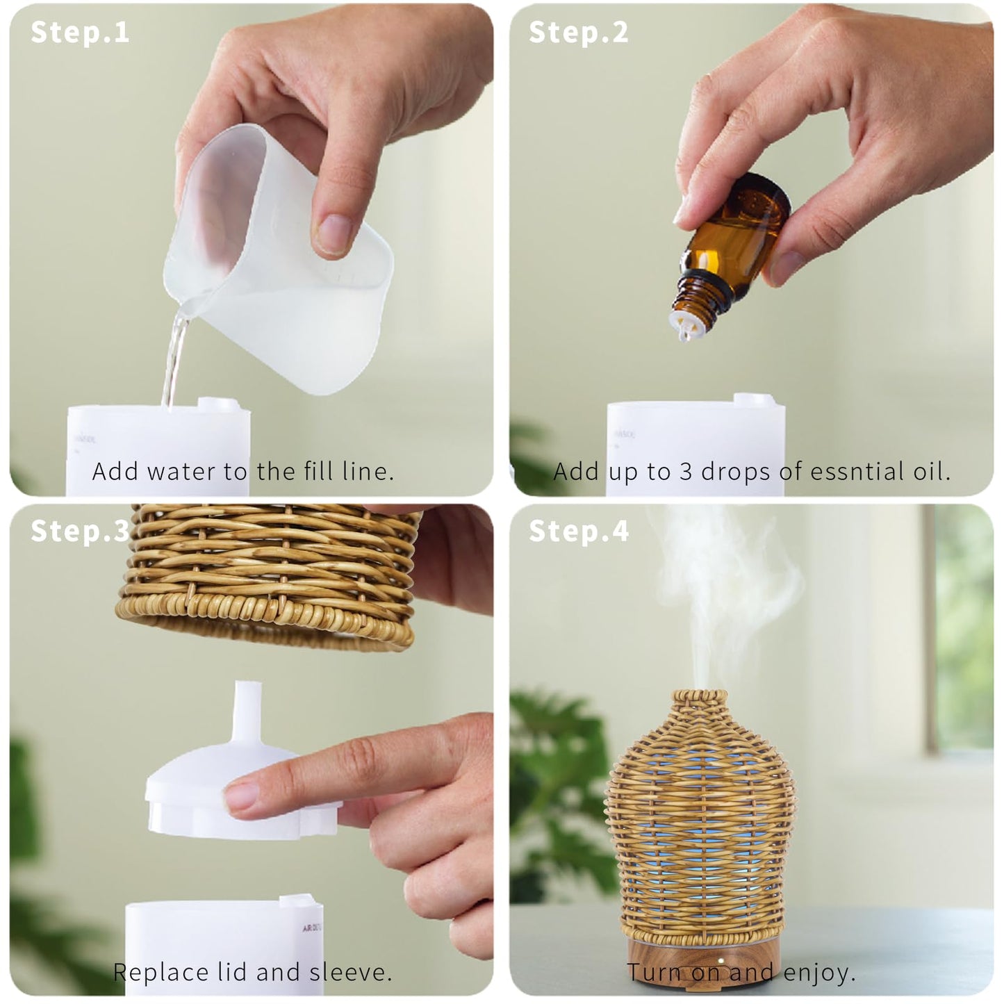 VICTORIA AROMA Essential Oil Diffuser - 150ML Rattan Diffuser with 7 LED Lights (Brown)