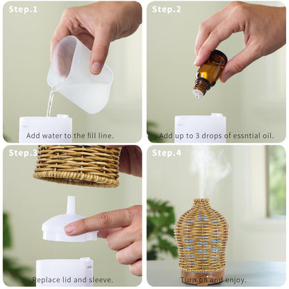 VICTORIA AROMA Essential Oil Diffuser - 150ML Rattan Diffuser with 7 LED Lights (Brown)