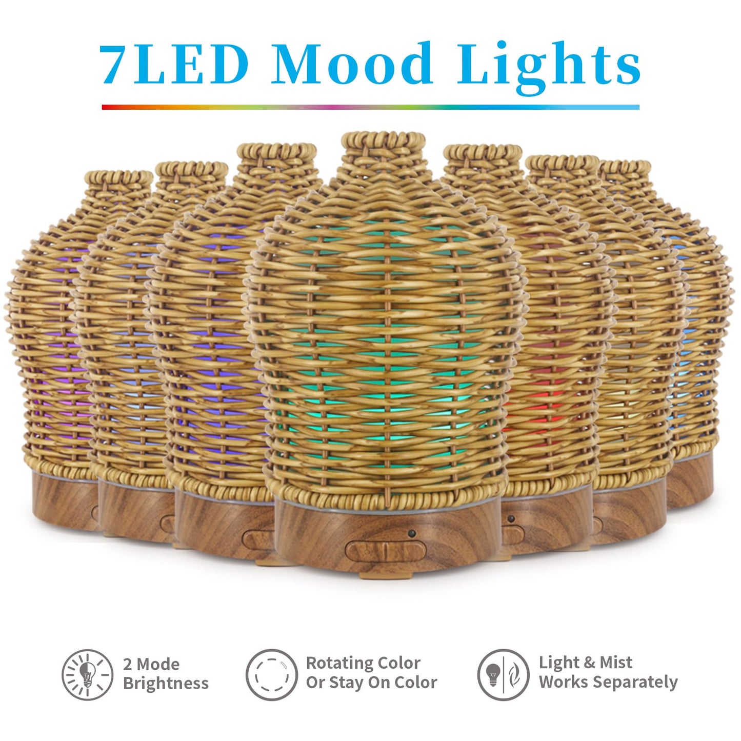 VICTORIA AROMA Essential Oil Diffuser - 150ML Rattan Diffuser with 7 LED Lights (Brown)