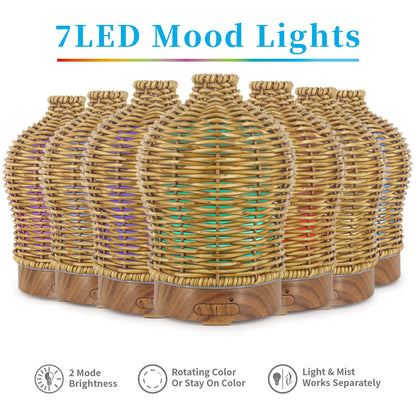 VICTORIA AROMA Essential Oil Diffuser - 150ML Rattan Diffuser with 7 LED Lights (Brown)