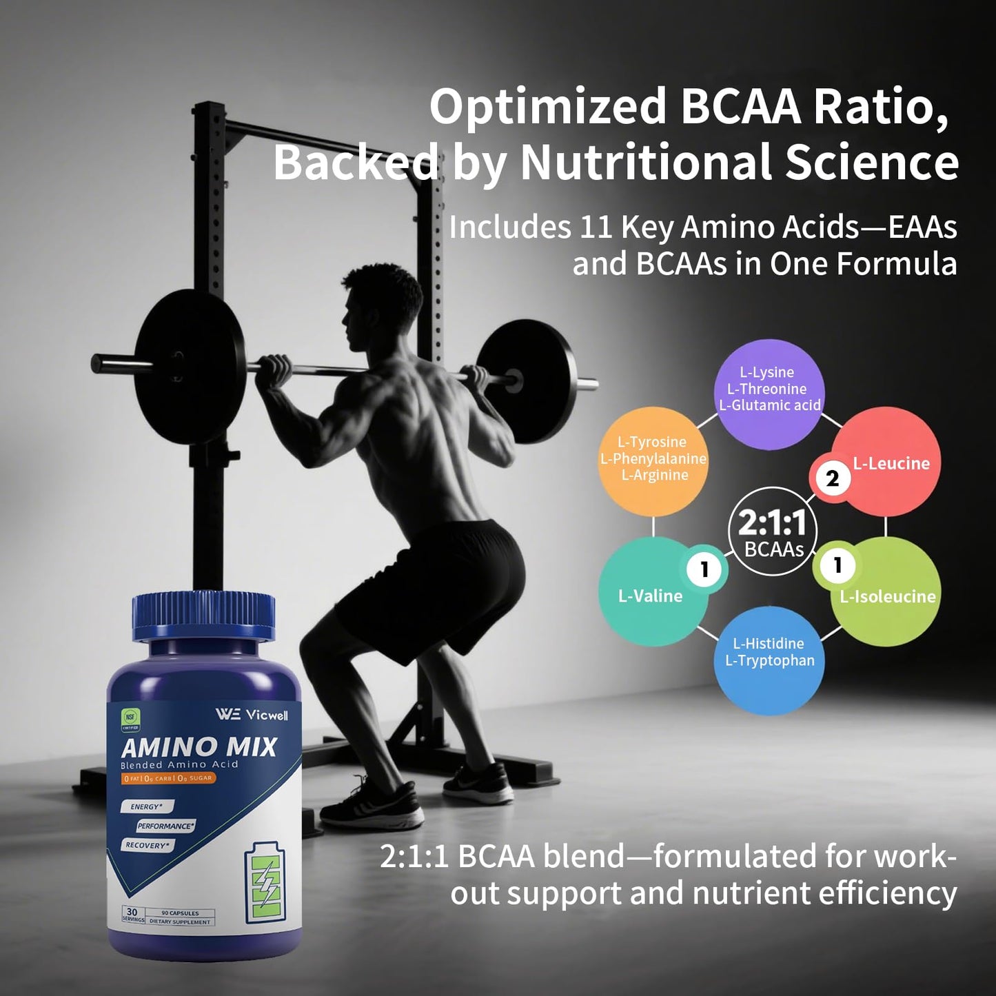 Vicwell Amino Acid – Supports Muscle Recovery & Lean Muscle Growth | 180 Capsules (2 Bottles)