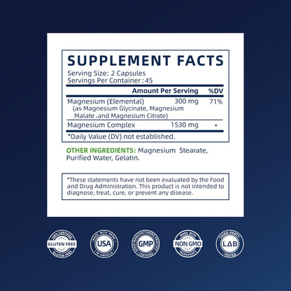 Vicwell Triple Magnesium Complex – 300mg Mg (Malate, Glycinate, Citrate) – 90 Capsules | Stress Relief & Sleep