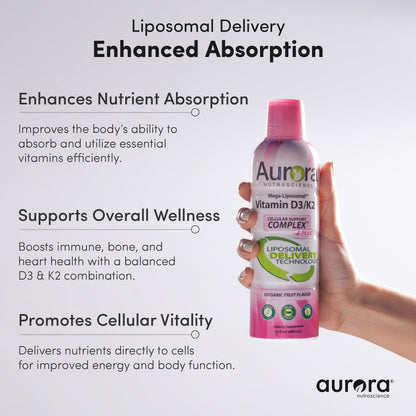 Vida Lifescience Aurora Mega-Liposomal D3/K2+ with Vitamin C – Organic, Strawberry Flavor