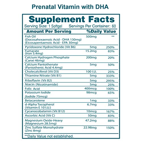 Vidalocity Prenatal Vitamins for Women – 60 Day Supply | Omega-3 DHA/EPA, Folate, Magnesium, Vitamin D3, C, B Vitamins, Zinc