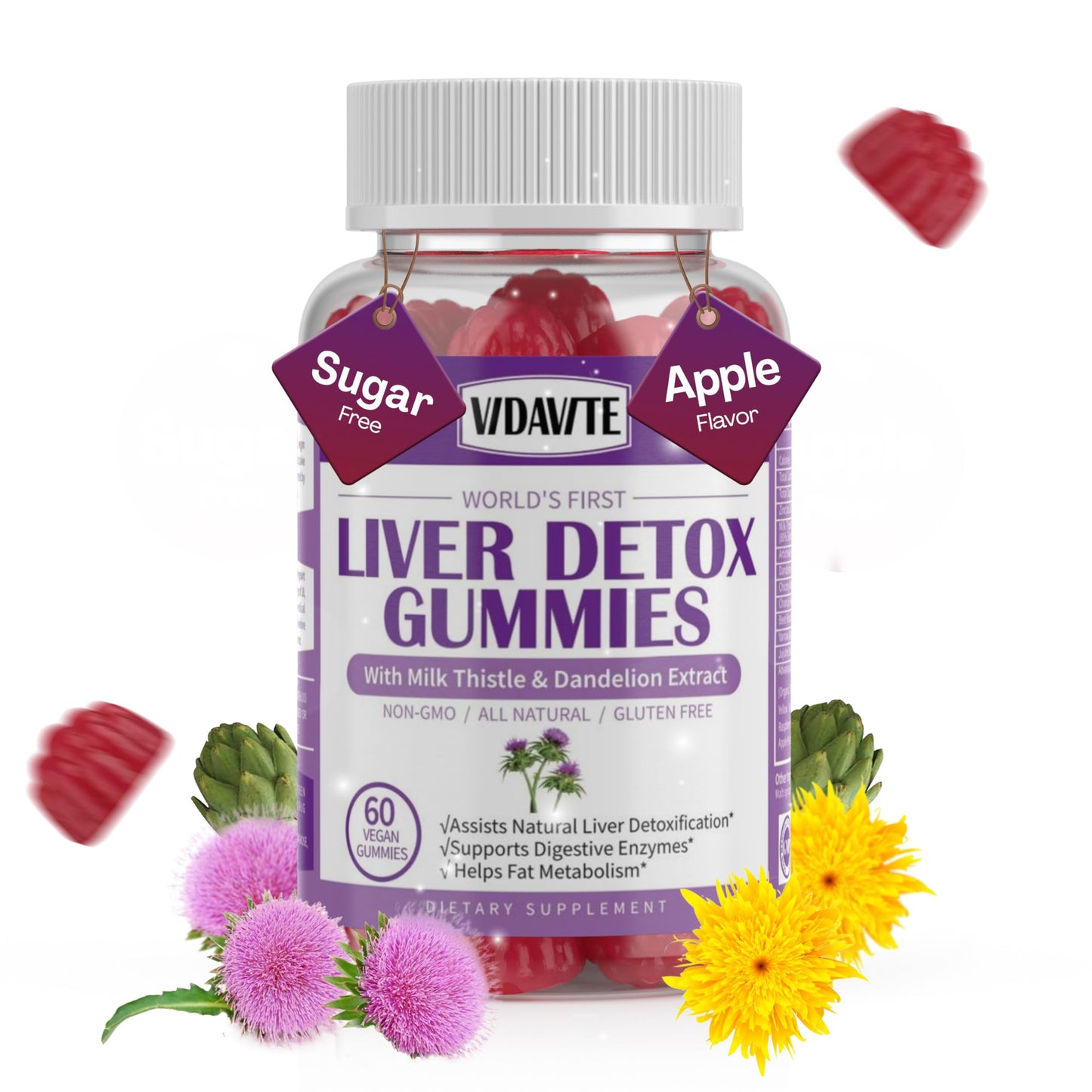 VIDAVITE Sugar-free Liver Cleanse Gummies – 1500mg Milk Thistle with Artichoke & 20+ Herbs