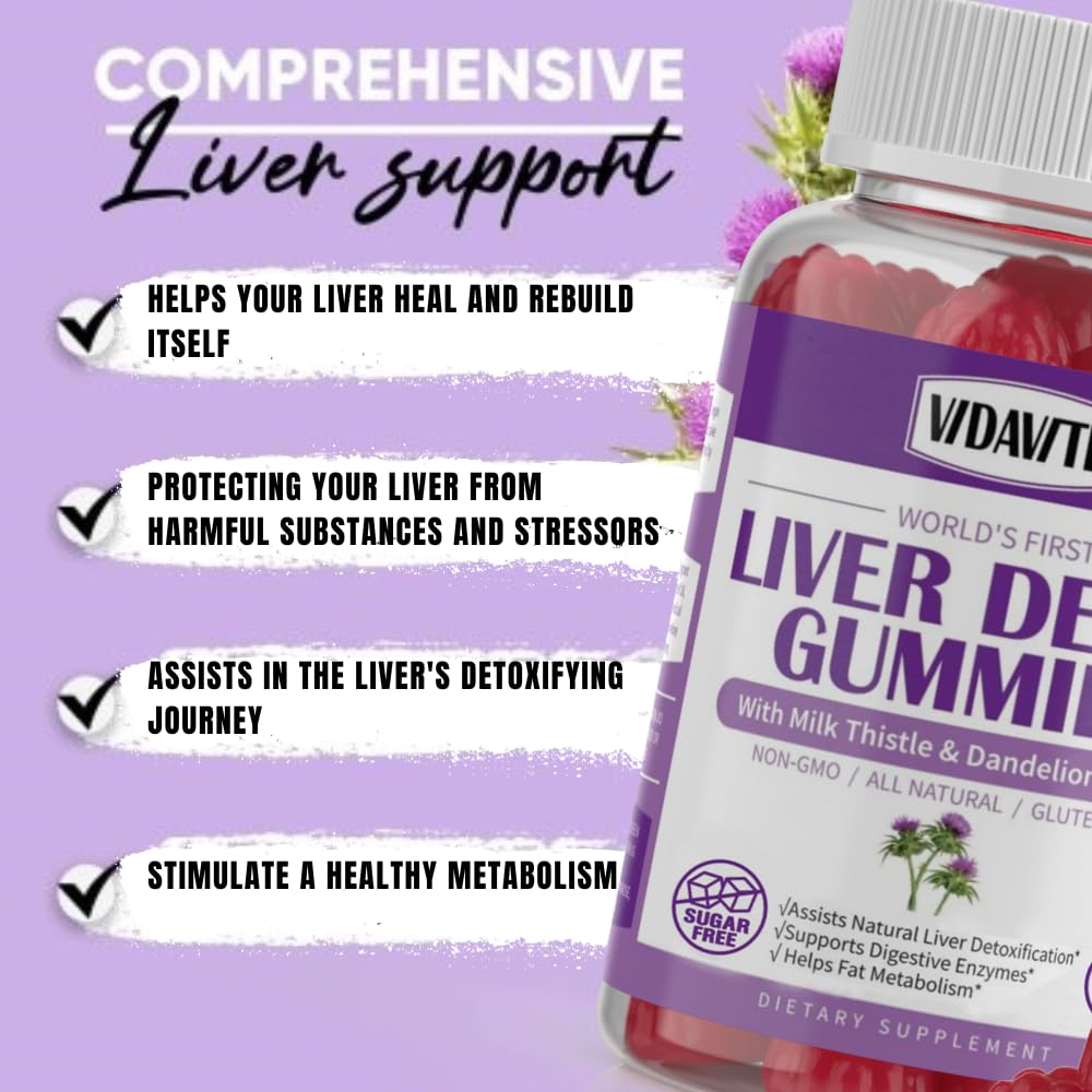 VIDAVITE Sugar-free Liver Cleanse Gummies – 1500mg Milk Thistle with Artichoke & 20+ Herbs