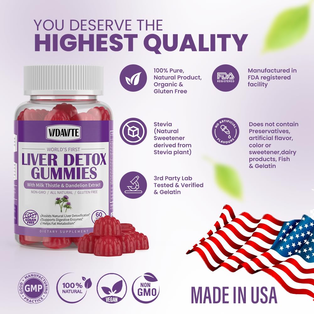 VIDAVITE Sugar-free Liver Cleanse Gummies – 1500mg Milk Thistle with Artichoke & 20+ Herbs