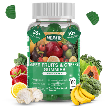 VIDAVITE Sugar-free Super Greens Gummies – US-Made Immunity, Skin & Gut Health (30-Day Supply)