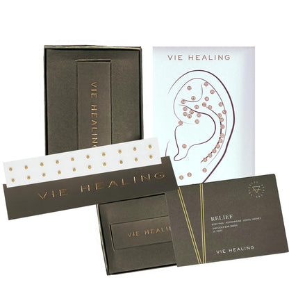 Vie Healing 24k Gold Ear Seeds – Acupressure Ear Seed Chart Kit (20 Pcs)
