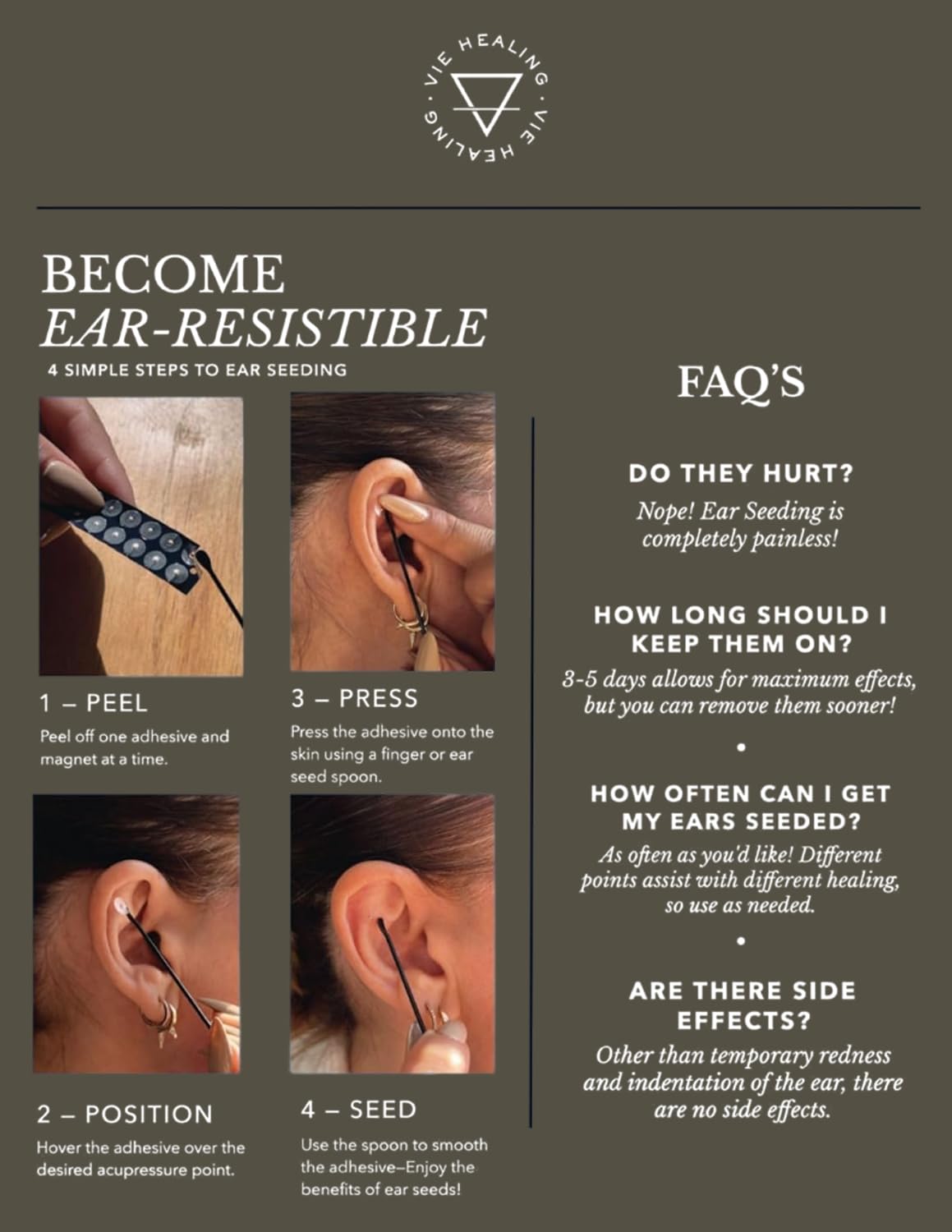 Vie Healing 24k Gold Ear Seeds – Acupressure Ear Seed Chart Kit (20 Pcs)