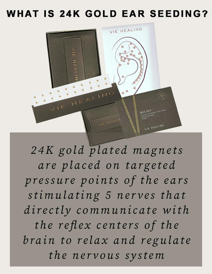 Vie Healing 24k Gold Ear Seeds – Acupressure Ear Seed Chart Kit (20 Pcs)