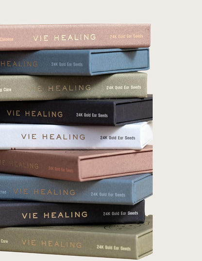 Vie Healing 24k Gold Ear Seeds – Acupressure Ear Seed Chart Kit (20 Pcs)
