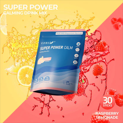VIFSSG Super Power Calming Powdered Drink Mix – Raspberry Lemonade, 30 Packets | L-Theanine, KSM-66 Ashwagandha, Magnesium Glycinate, Vitamin D3, Sugar-Free, Non-GMO