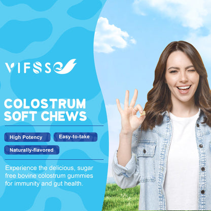 VIFSSG Grass Fed Colostrum Gummies 2000mg | Sugar Free IgG 40% | Immune & Gut Support