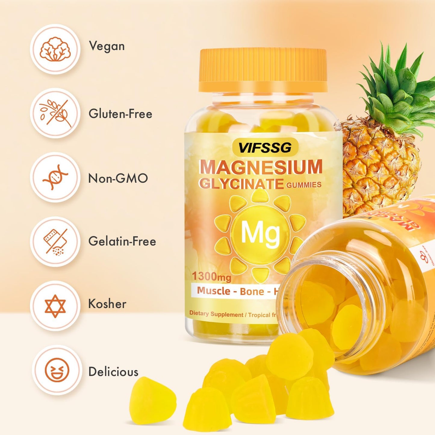 VIFSSG Magnesium Glycinate Gummies 500 mg | Triple Magnesium Complex