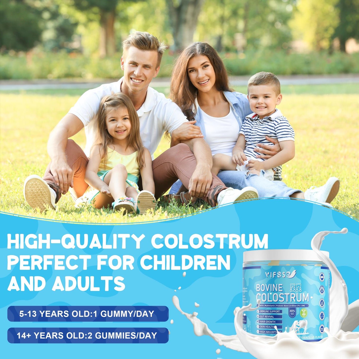 VIFSSG Grass Fed Colostrum Gummies 2000mg | Sugar Free IgG 40% | Immune & Gut Support