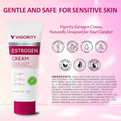 Vigority Estrogen Cream for Women | Natural Bioidentical Menopause Support with Wild Yam – Vegan, Paraben-Free, 4 Oz