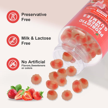 Vikaywoo Probiotic Fiber Gummies for Adults – No Sugar Added, Strawberry, 2 Billion CFUs (60 Count)