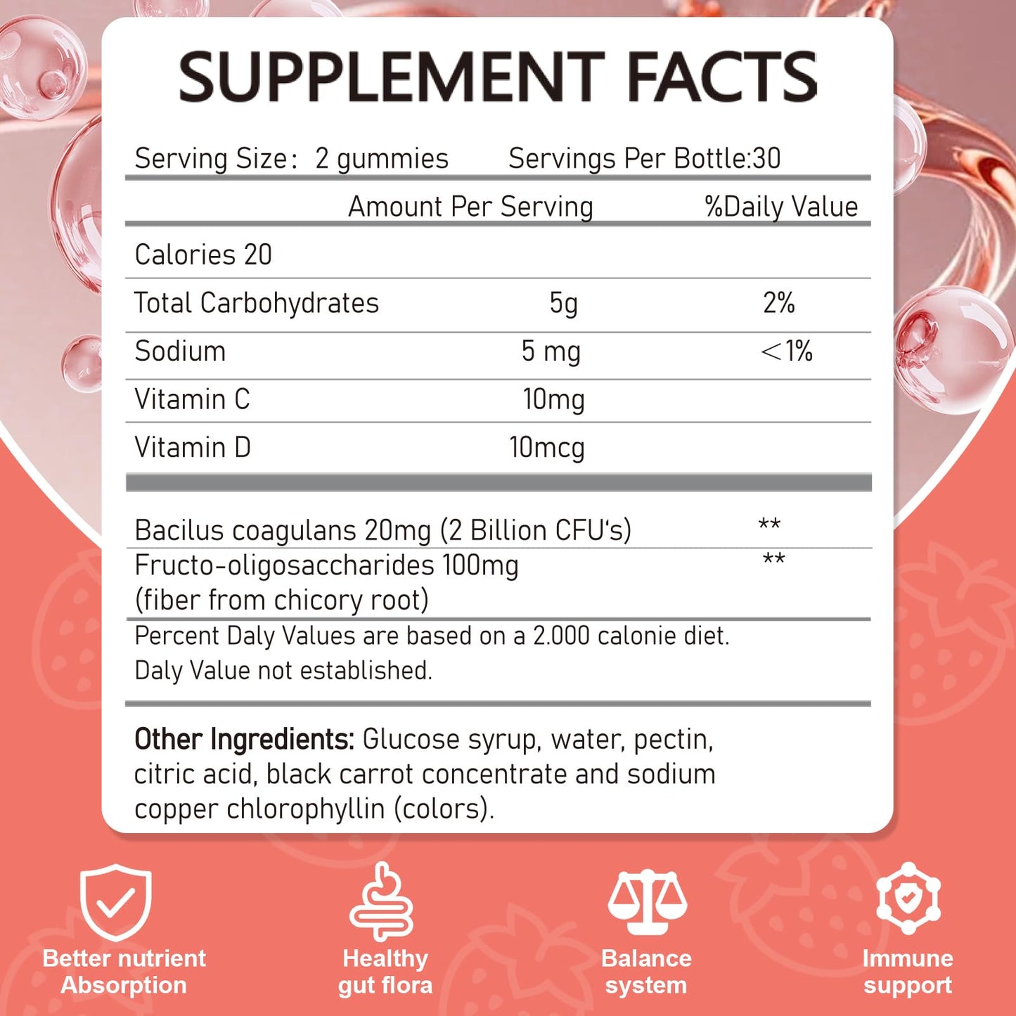Vikaywoo Probiotic Fiber Gummies for Adults – No Sugar Added, Strawberry, 2 Billion CFUs (60 Count)