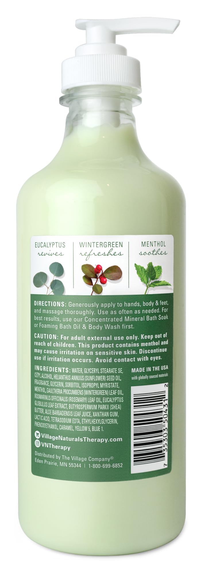 Village Naturals Therapy Muscle Lotion – Shea Butter, Eucalyptus Mint (16 oz, 3-Pack)
