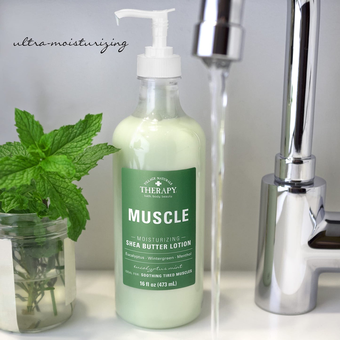 Village Naturals Therapy Muscle Lotion – Shea Butter, Eucalyptus Mint (16 oz, 3-Pack)