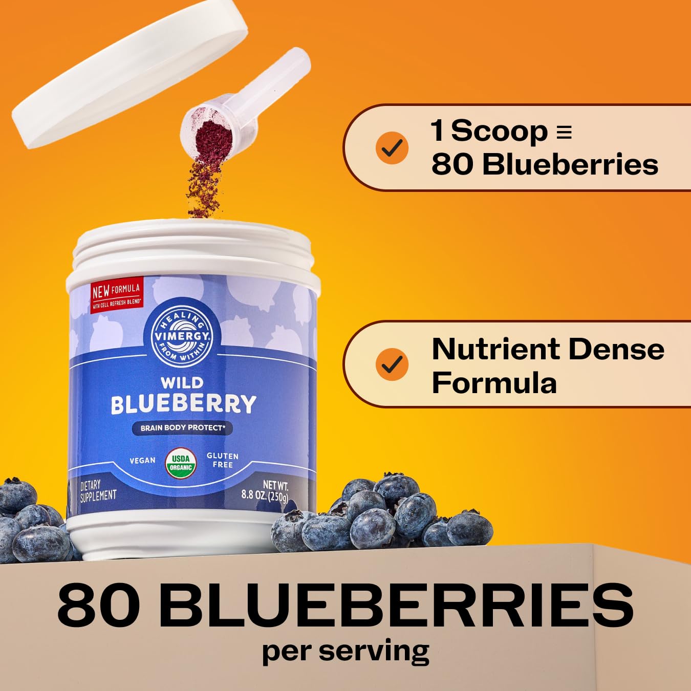 Vimergy Brain Body Protect – Wild Blueberry Powder with Horsetail & Bamboo Silica (250g, Organic, Vegan)