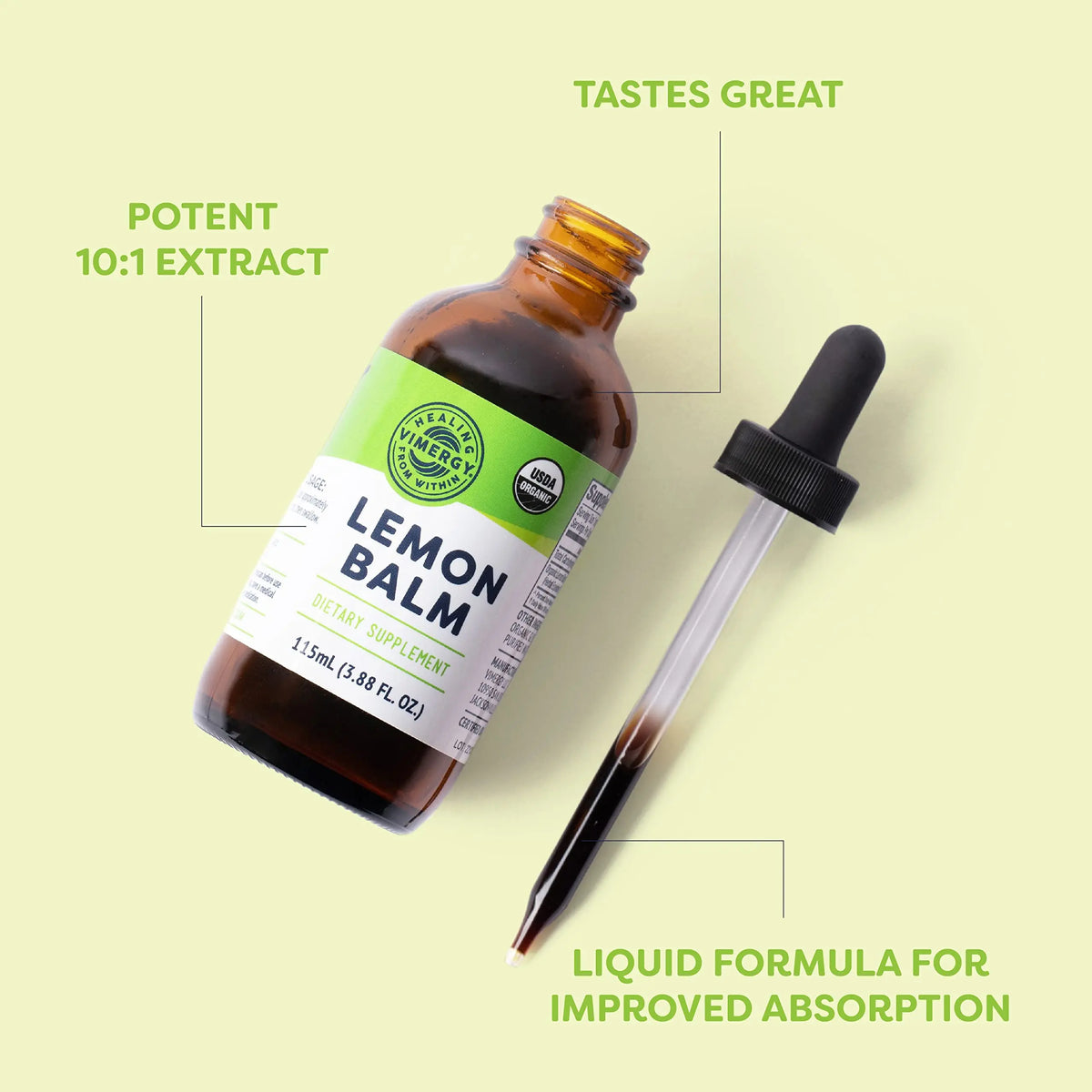 Vimergy Lemon Balm Tincture – USDA Organic, Alcohol-Free, 115 mL | Tea-Ready BritishVita | Premium UK Vitamins & Wellness Supplements