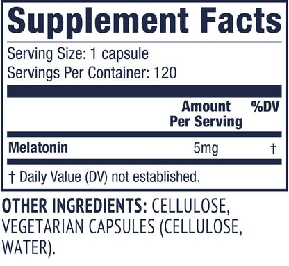 Vimergy Melatonin – Natural Sleep Aid (5 mg) – 120 Capsules | Non-GMO, Gluten-Free, Vegan, Kosher, Soy-Free, Paleo