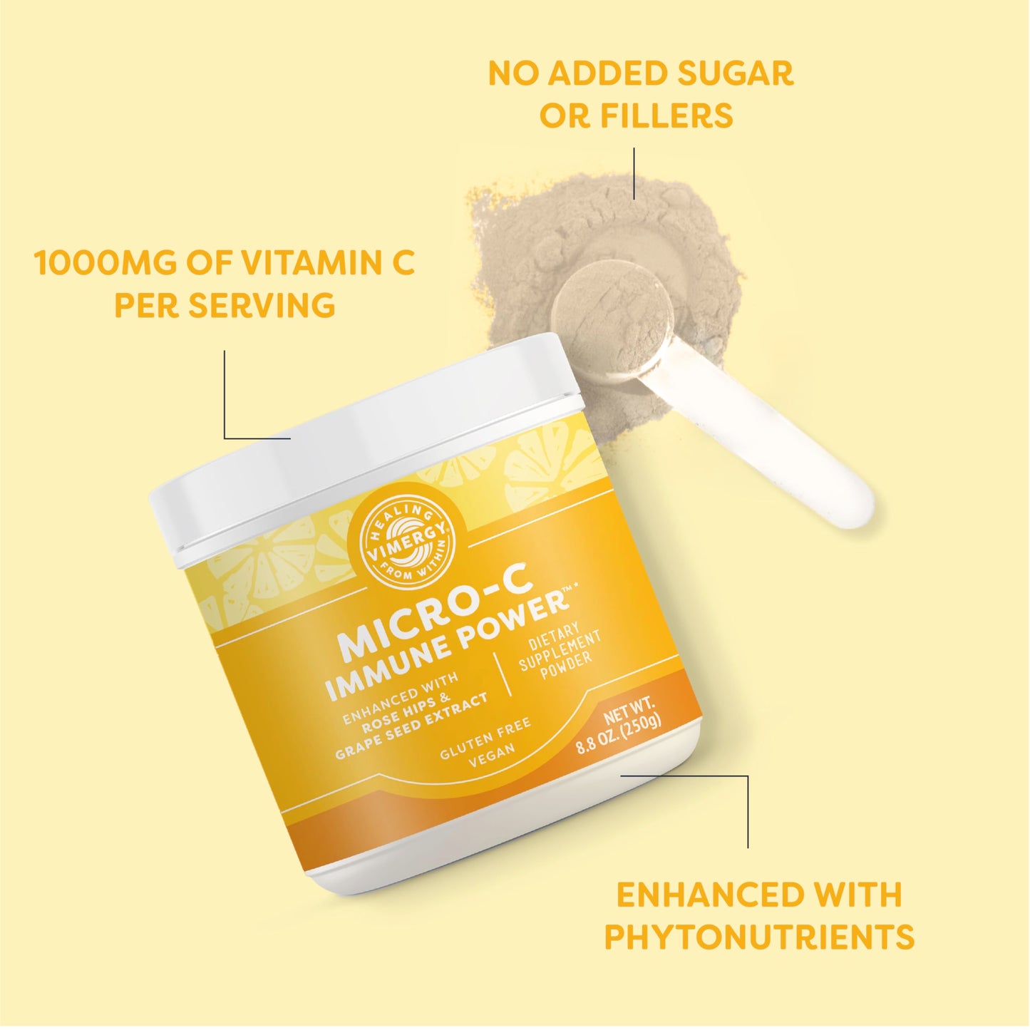 Vimergy Micro-C Immune Power Powder – 250g, 69 Servings, 2000mg Vitamin C