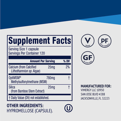 Vimergy MSM with Silica & Calcium Capsules – 120 Servings | Joint, Skin & Bone Support | Vegan & Gluten-Free BritishVita | Premium UK Vitamins & Wellness Supplements