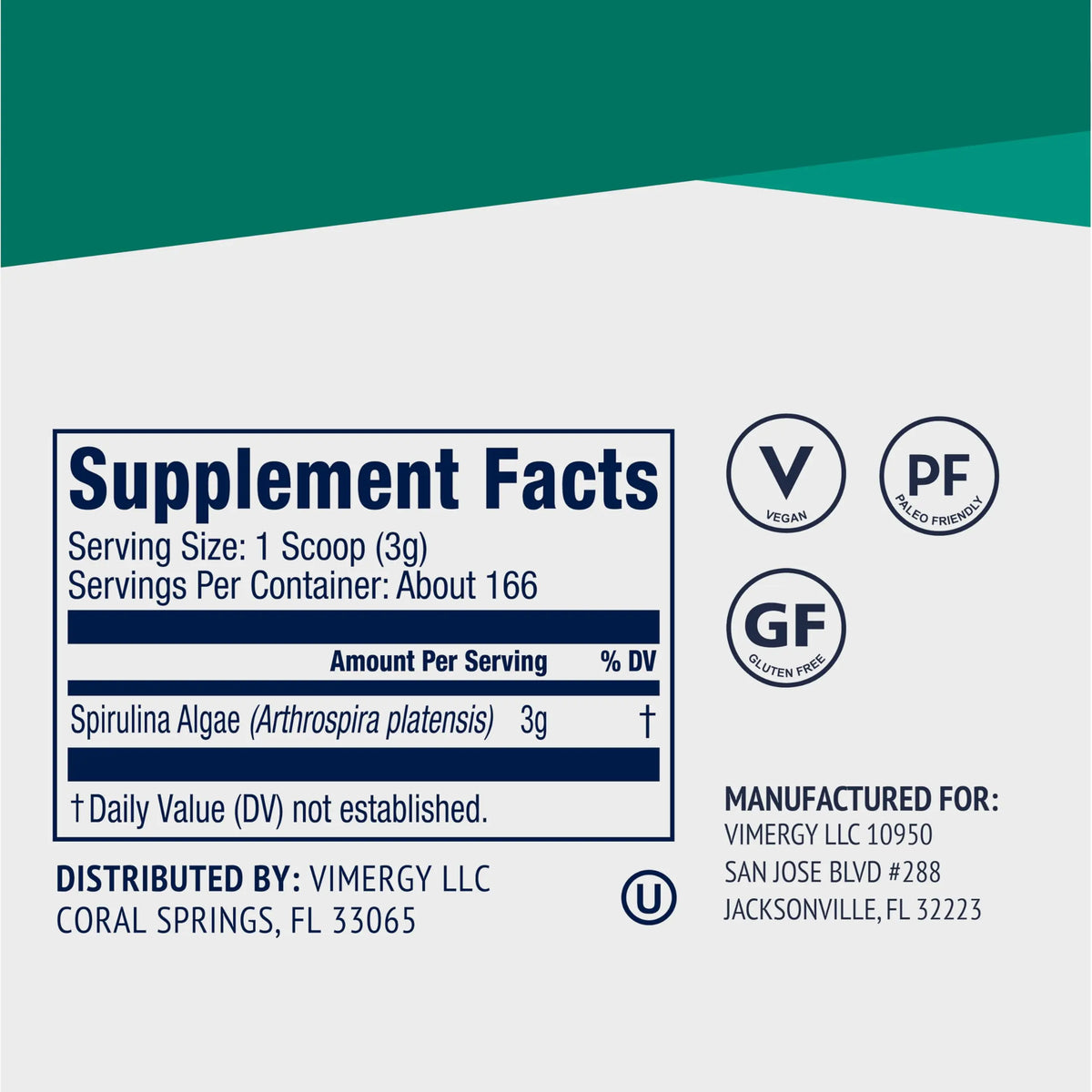 Vimergy Spirulina Powder 500g – 166 Servings | Plant Protein, Non-GMO, Gluten-Free, Vegan & Paleo BritishVita | Premium UK Vitamins & Wellness Supplements
