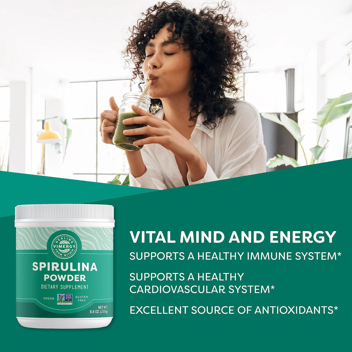 Vimergy Spirulina Powder – Concentrated Plant Protein for Immune & Cardiovascular Support – Vegan, Kosher, Gluten-Free – 250g BritishVita | Premium UK Vitamins & Wellness Supplements