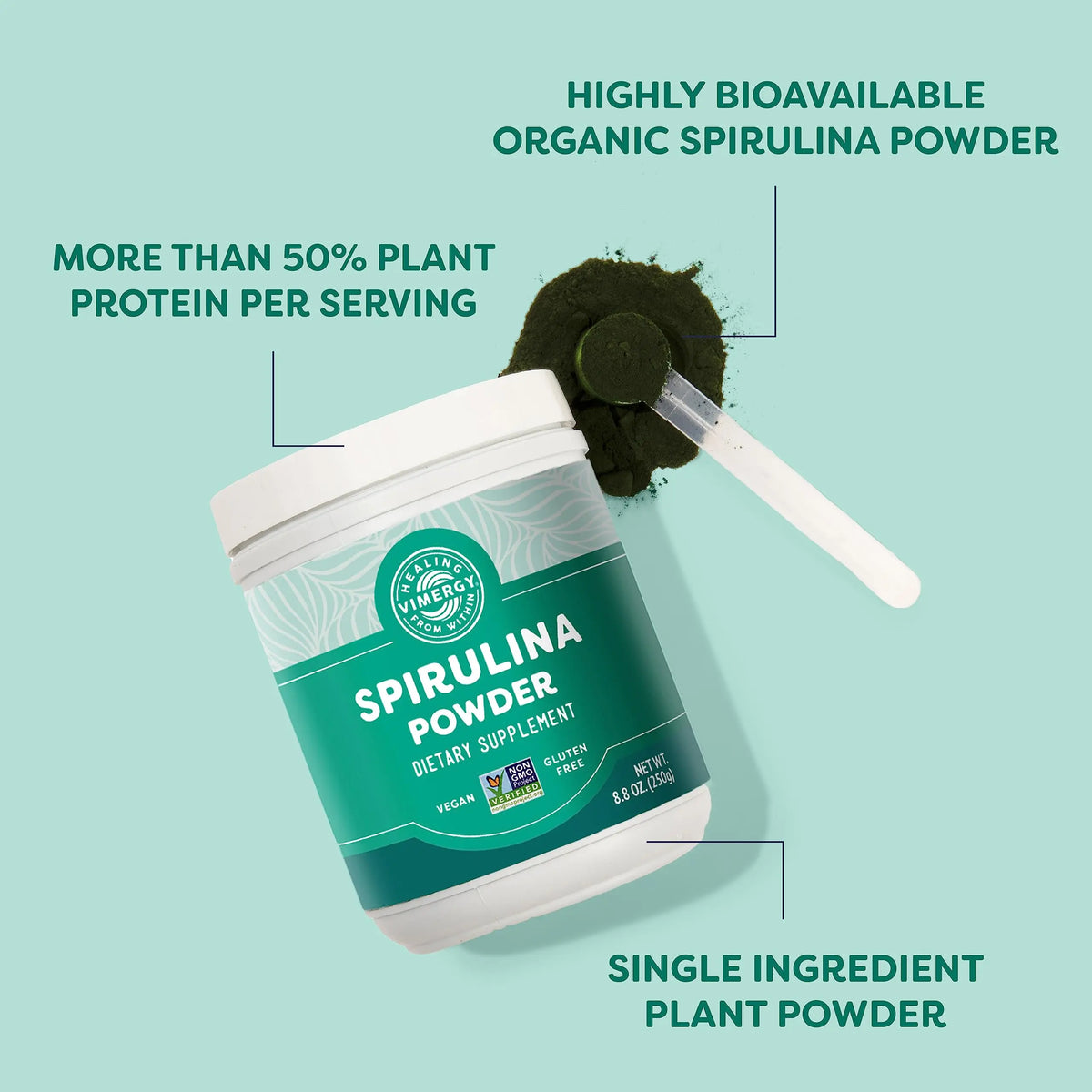 Vimergy Spirulina Powder – Concentrated Plant Protein for Immune & Cardiovascular Support – Vegan, Kosher, Gluten-Free – 250g BritishVita | Premium UK Vitamins & Wellness Supplements